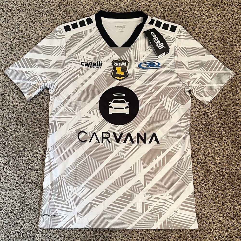 Capelli Sport White and Black Graphic Soccer Jersey, Louisiana KREWE FC